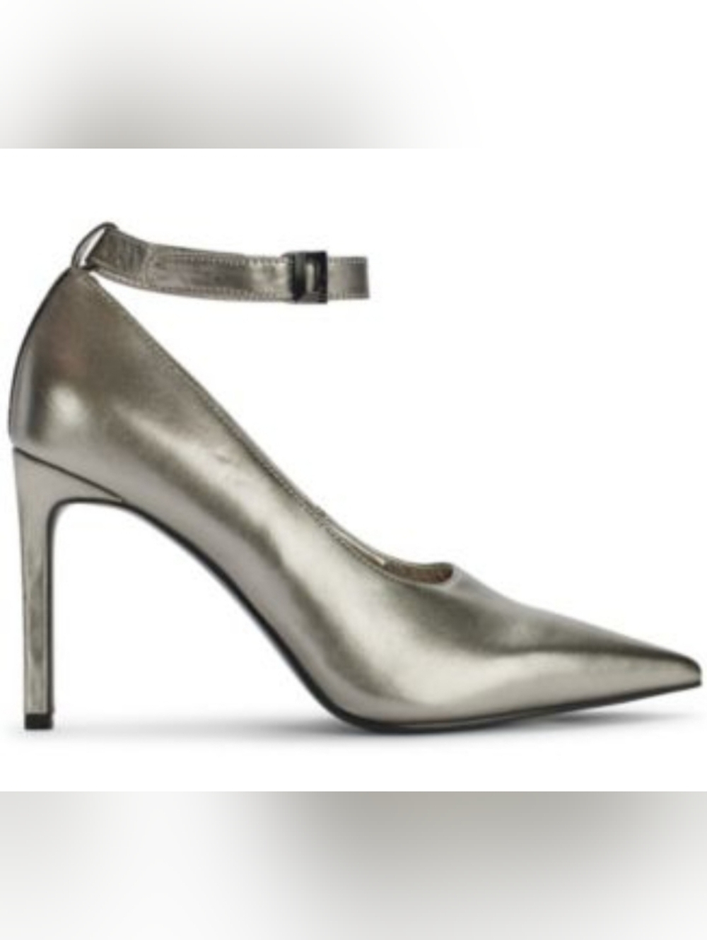 Karl Lagerfeld Metallic Sz 8M Silver Pointed-Toe Ankle-Strap Pump